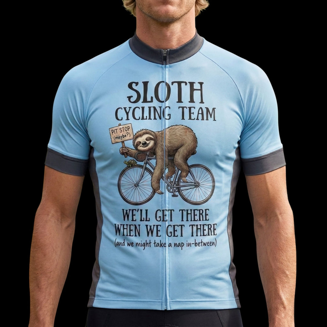 Sloth Cycling Team We'll Get There When We Get There Cycling Jersey, Cycling Bicycle Shirt, Bib Short 1