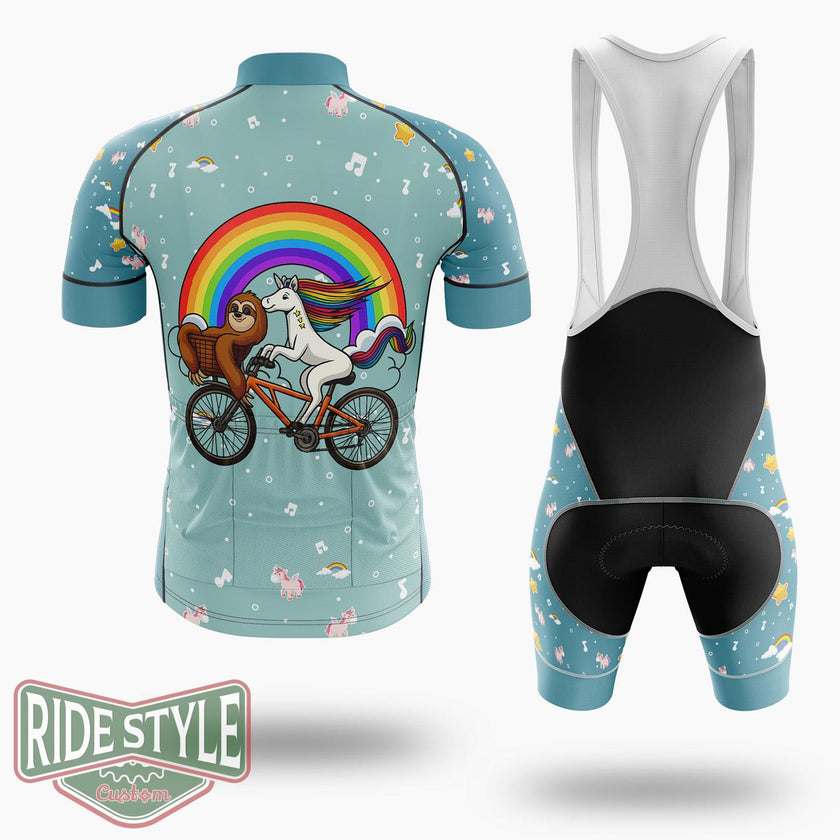 Sloth Unicorn Riding Bicycle Cycling Jersey Kit, Bicycle Clothing - Short Sleeve Cycling Jersey Kit-White
