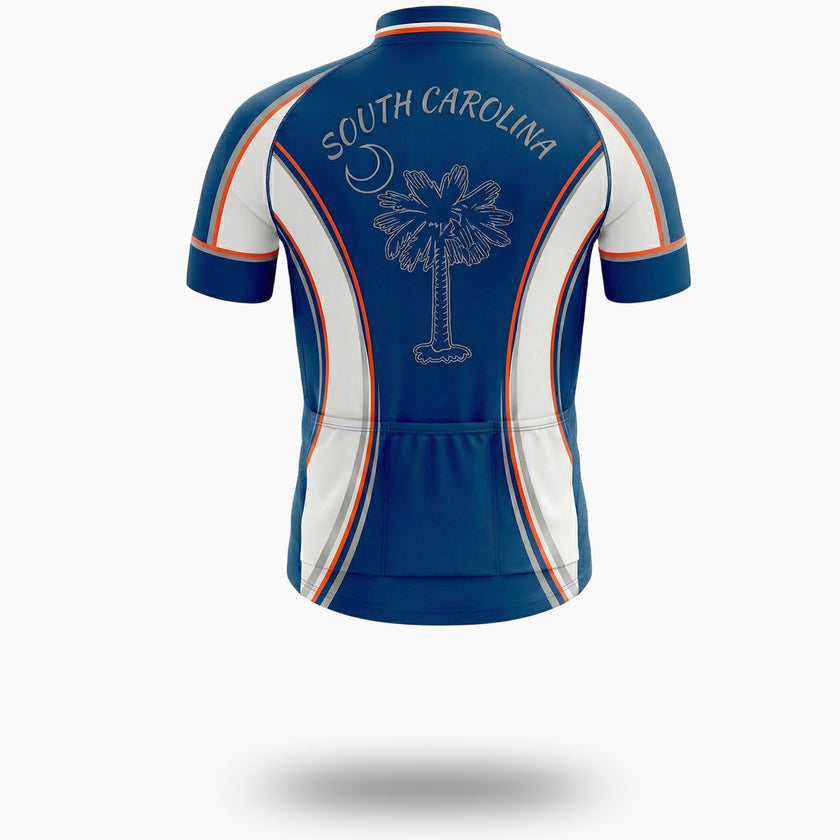 South Carolina Coconut Tree Bike Jersey, South Carolina Symbol Men's Bike Jersey Full Kit - Short Sleeve Cycling Jersey-White