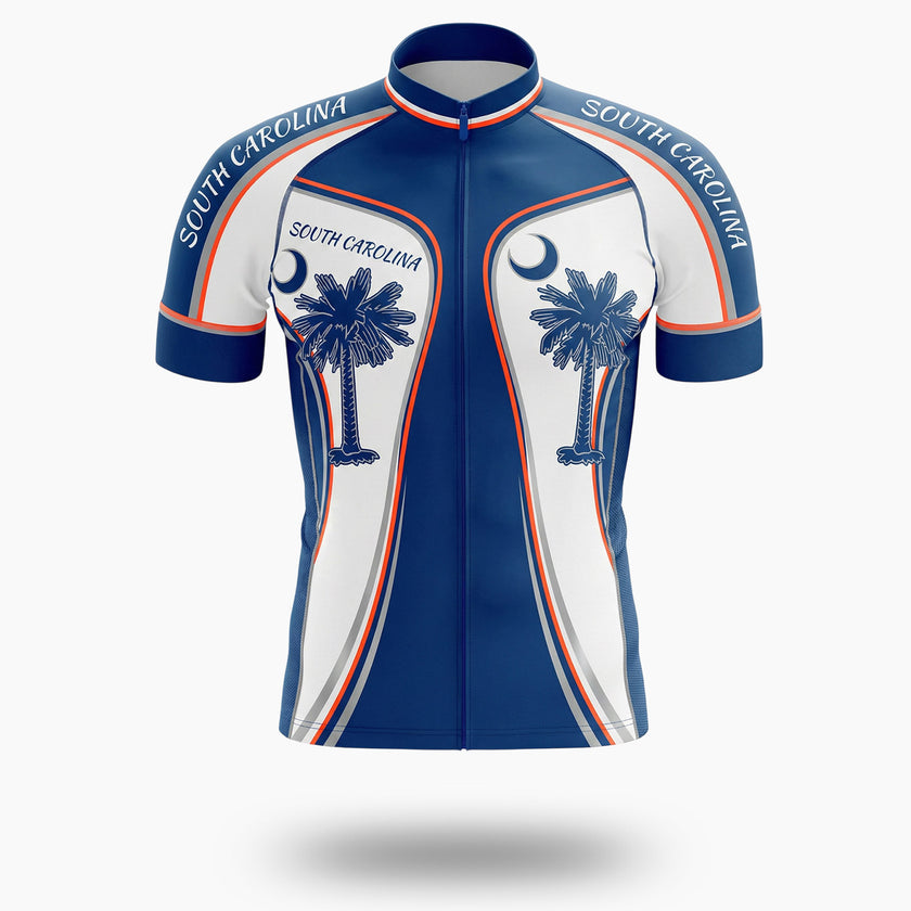 South Carolina Coconut Tree Bike Jersey, South Carolina Symbol Men's Bike Jersey Full Kit - Short Sleeve Cycling Jersey-White