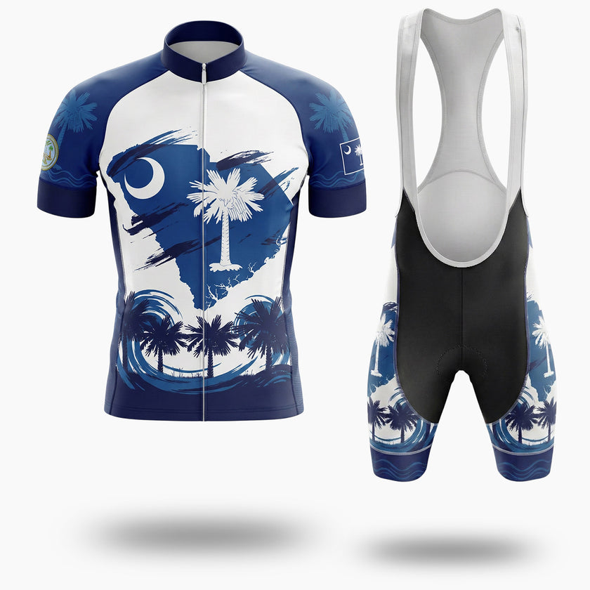 South Carolina Map and Flag Short Sleeve Cycling Jersey & Bib Short - Short Sleeve Cycling Jersey Kit-White