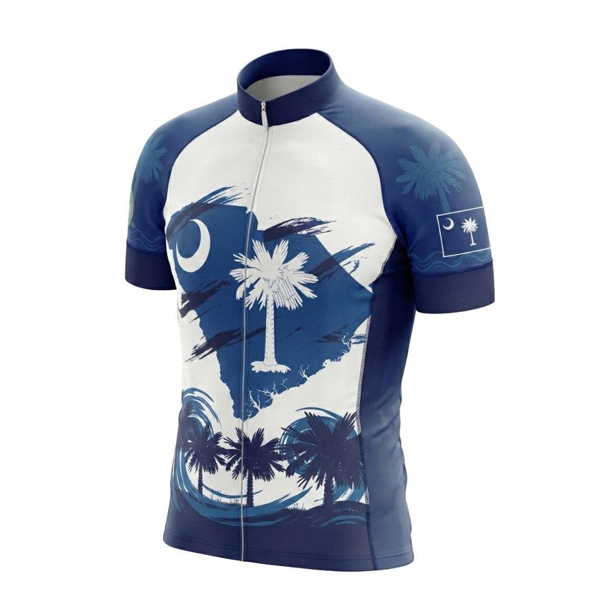South Carolina Map and Flag Short Sleeve Cycling Jersey & Bib Short - Short Sleeve Cycling Jersey-White