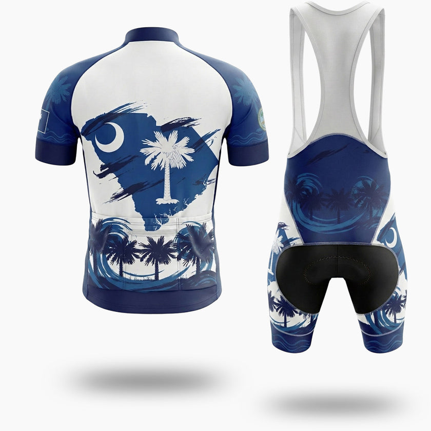 South Carolina Map and Flag Short Sleeve Cycling Jersey & Bib Short - Short Sleeve Cycling Jersey Kit-White