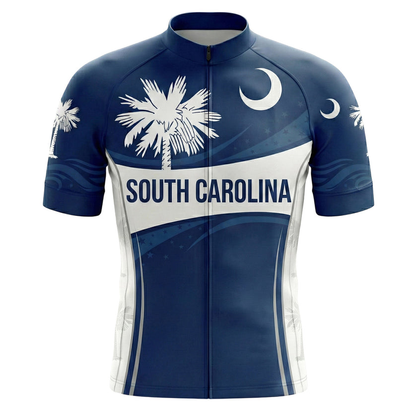 South Carolina Palmetto State Flag Blue Bike Men's Cycling Jersey - Short Sleeve Cycling Jersey-White