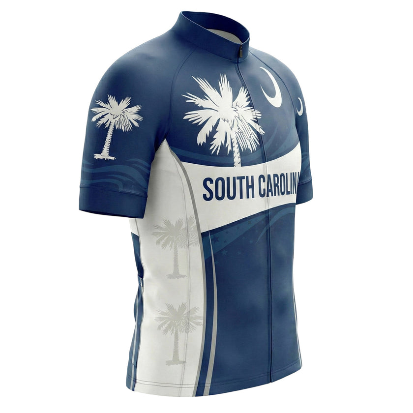 South Carolina Palmetto State Flag Blue Bike Men's Cycling Jersey - Short Sleeve Cycling Jersey-White