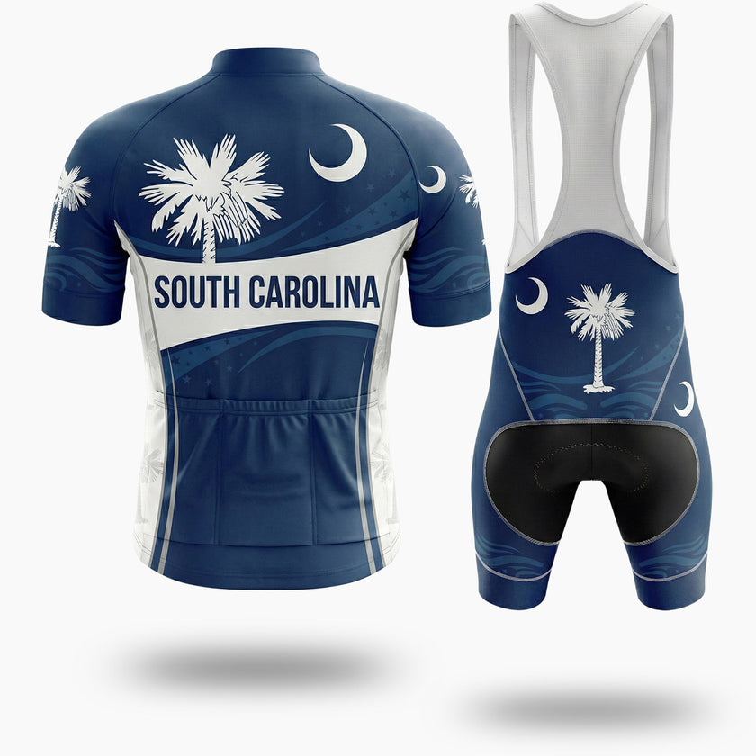 South Carolina Palmetto State Flag Blue Bike Men's Cycling Jersey - Short Sleeve Cycling Jersey Kit-White