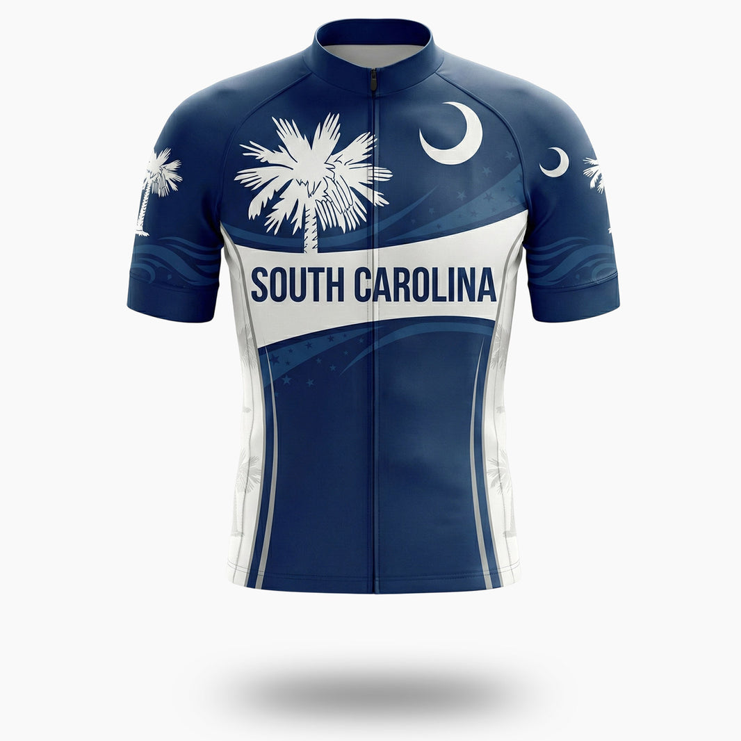 South Carolina Palmetto State Flag Blue Bike Men's Cycling Jersey - Short Sleeve Cycling Jersey-White