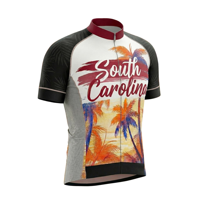 South Carolina Sunset Coconut Tree Men' Short Sleeve Cycling Jersey - Short Sleeve Cycling Jersey-White