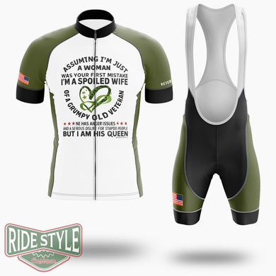 Spoiled Wife Of Grumpy Veteran Military Wife Gift Cycling Jersey - Short Sleeve Cycling Jersey Kit-White