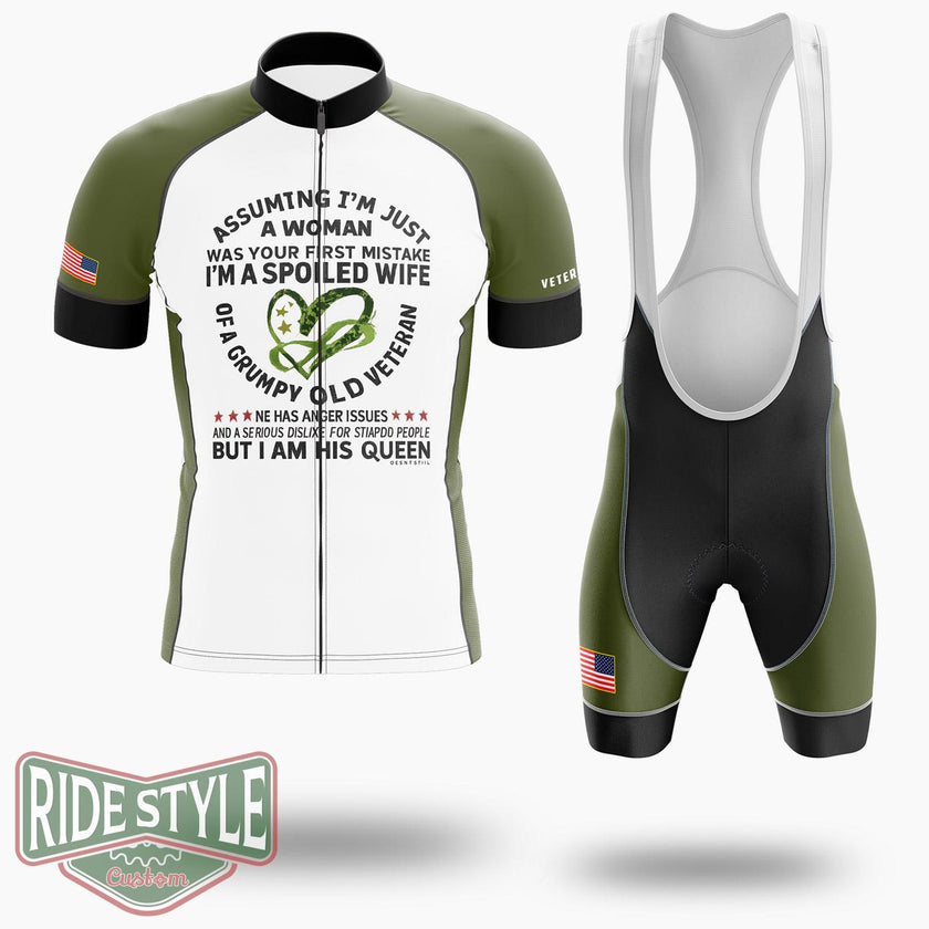 Spoiled Wife Of Grumpy Veteran Military Wife Gift Cycling Jersey - Short Sleeve Cycling Jersey Kit-White