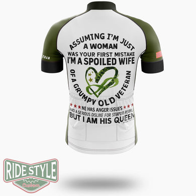 Spoiled Wife Of Grumpy Veteran Military Wife Gift Cycling Jersey - Short Sleeve Cycling Jersey-White