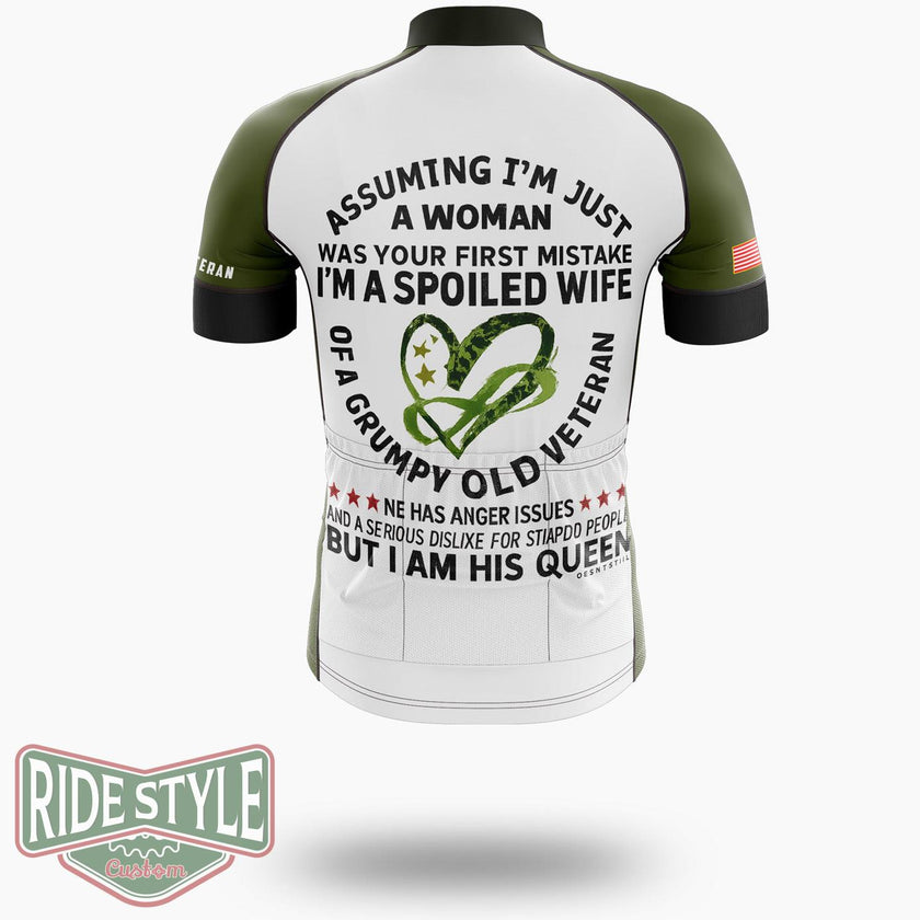 Spoiled Wife Of Grumpy Veteran Military Wife Gift Cycling Jersey - Short Sleeve Cycling Jersey-White