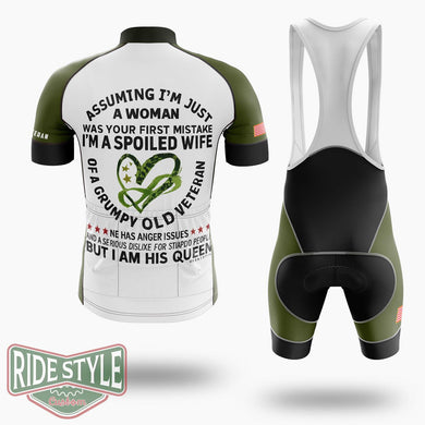 Spoiled Wife Of Grumpy Veteran Military Wife Gift Cycling Jersey - Short Sleeve Cycling Jersey Kit-White