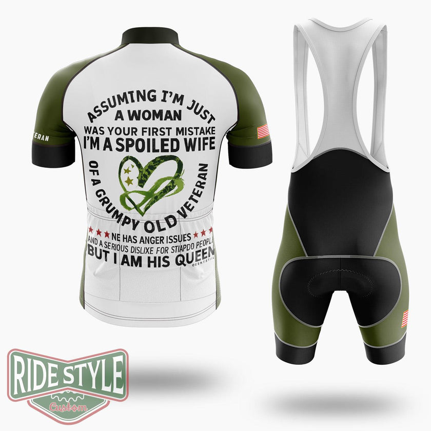 Spoiled Wife Of Grumpy Veteran Military Wife Gift Cycling Jersey - Short Sleeve Cycling Jersey Kit-White