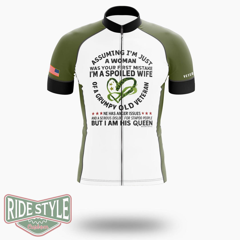 Spoiled Wife Of Grumpy Veteran Military Wife Gift Cycling Jersey - Short Sleeve Cycling Jersey-White