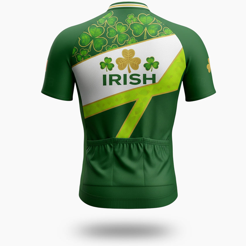 St Patrick Day, Irish Cycling Jersey For Men, Green Cycling Jersey - Short Sleeve Cycling Jersey-White