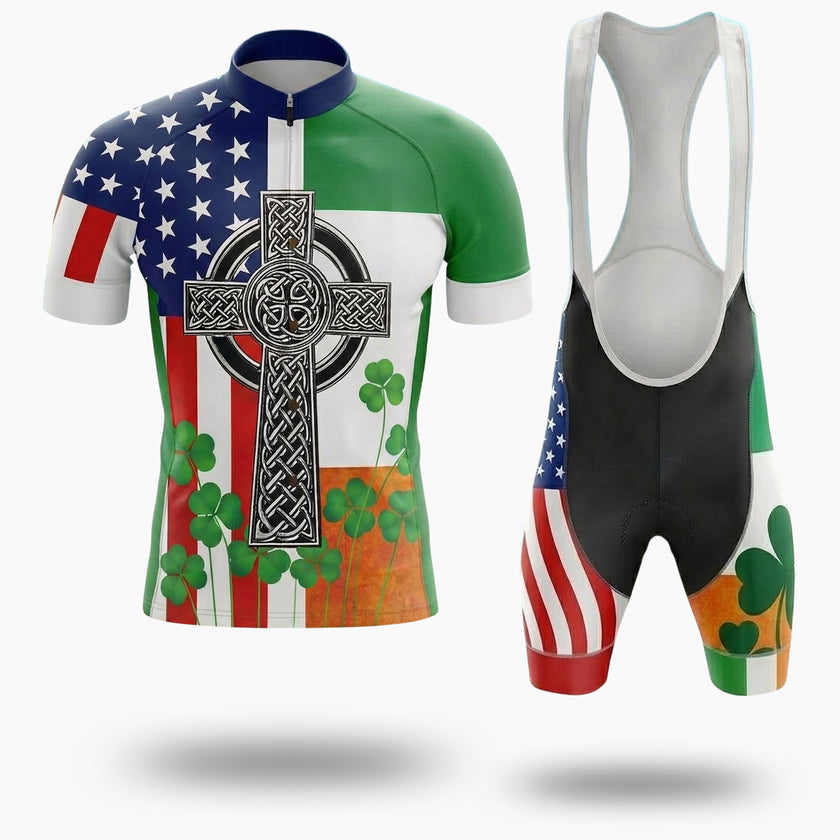 St. Patrick Day Irish Leaf Cycling Short Sleeve Jersey & Short - Short Sleeve Cycling Jersey Kit-White