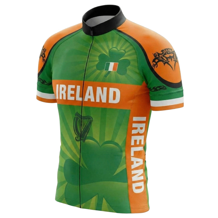 St Patrick Holiday, Ireland Irish Cycling Jersey, Ireland Cycling Jersey Kit - Short Sleeve Cycling Jersey-White
