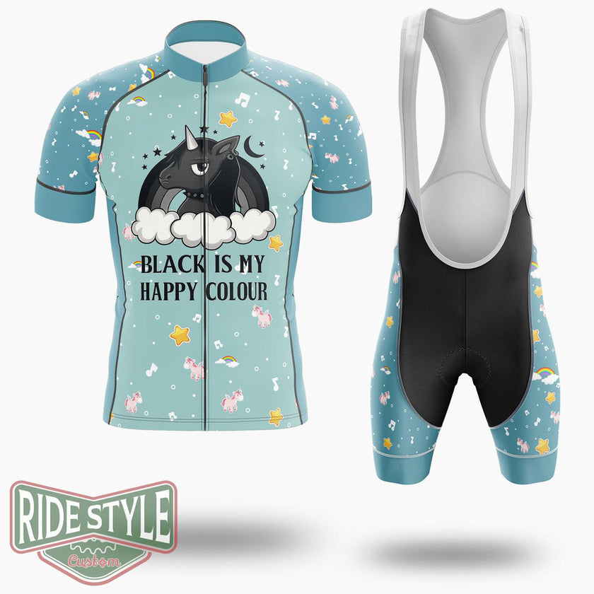 Unicorn Black Is My Happy Colour Cycling Jersey Kit, Bicycle Clothing - Short Sleeve Cycling Jersey Kit-White