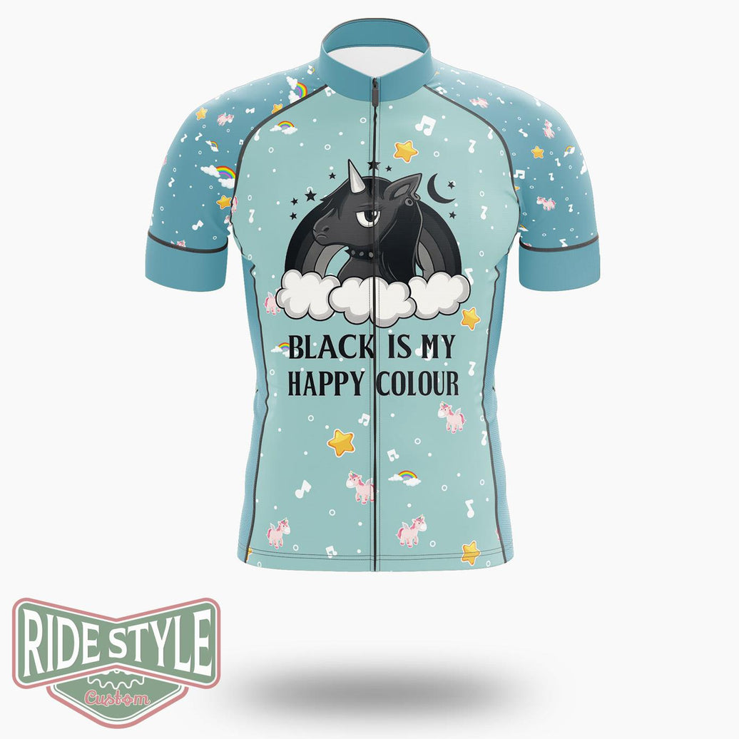 Unicorn Black Is My Happy Colour Cycling Jersey Kit, Bicycle Clothing - Short Sleeve Cycling Jersey-White