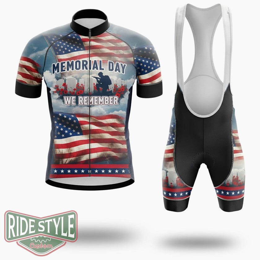 Us Flag Memorial Day Cycling Jersey Kit - Short Sleeve Cycling Jersey Kit-White