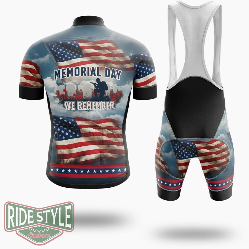 Us Flag Memorial Day Cycling Jersey Kit - Short Sleeve Cycling Jersey Kit-White