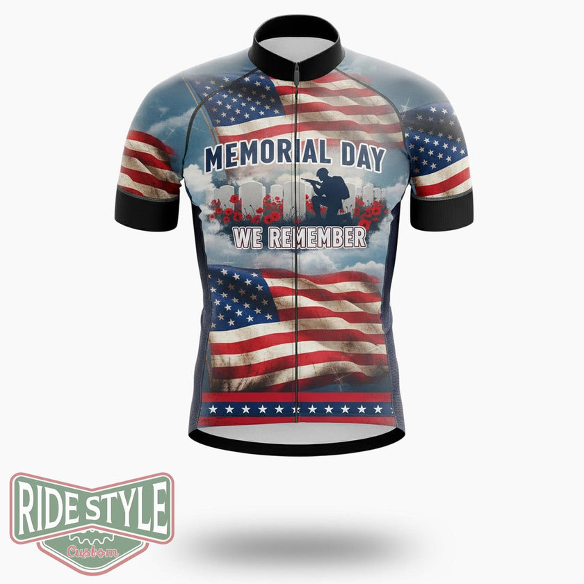 Us Flag Memorial Day Cycling Jersey Kit - Short Sleeve Cycling Jersey-White