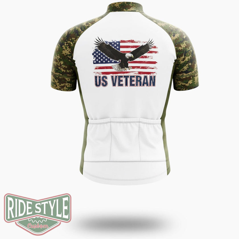 Us Veteran Flag Green Camo Cycling Jersey Kit - Short Sleeve Cycling Jersey-White