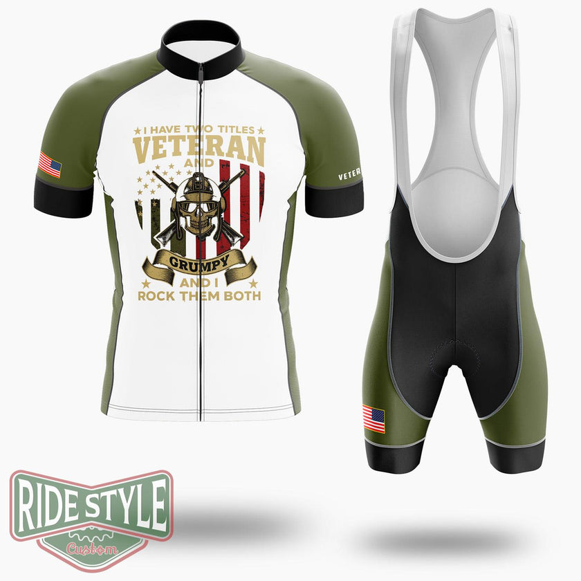 Veteran & Grumpy Military Pride Cycling Jersey - Short Sleeve Cycling Jersey Kit-White