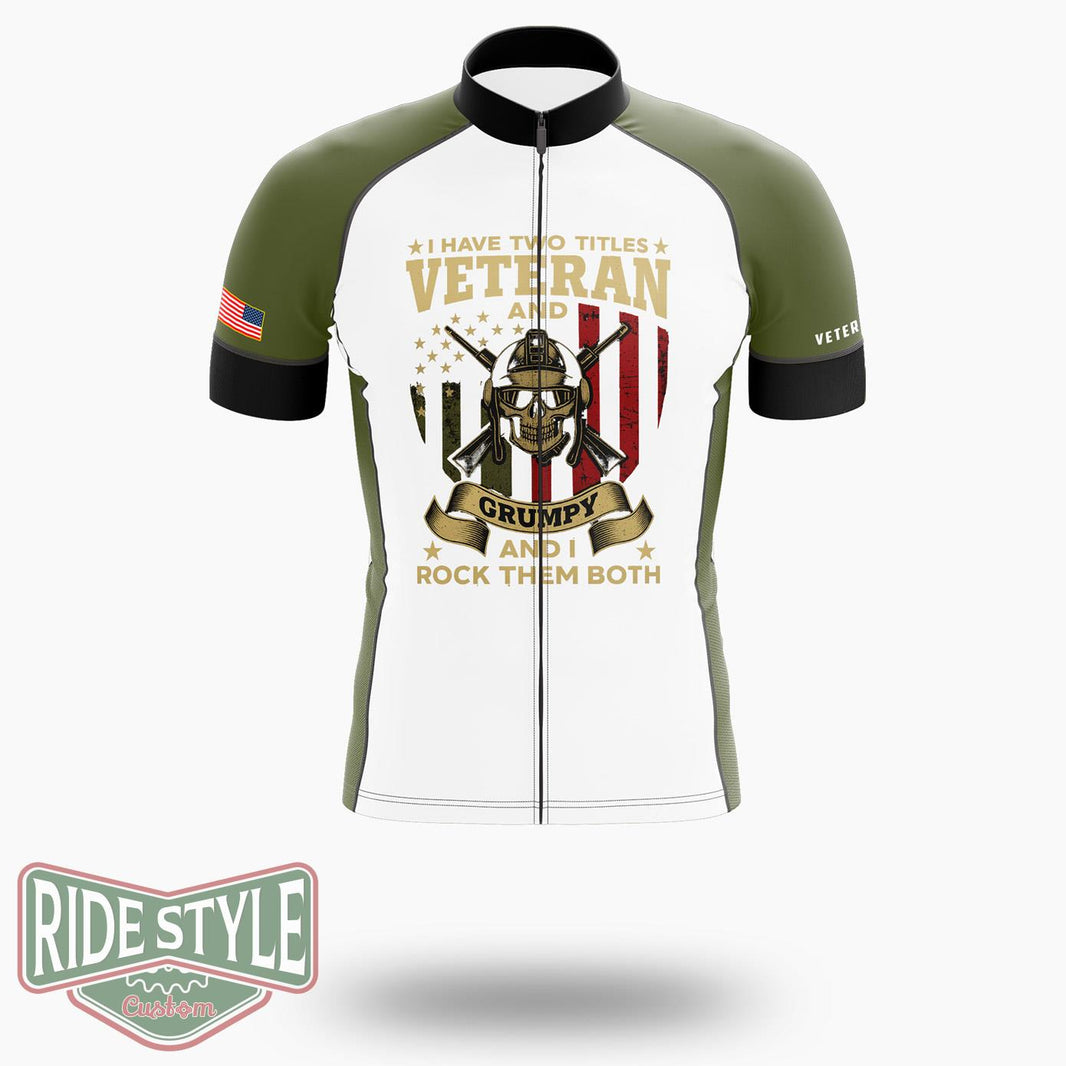 Veteran & Grumpy Military Pride Cycling Jersey - Short Sleeve Cycling Jersey-White