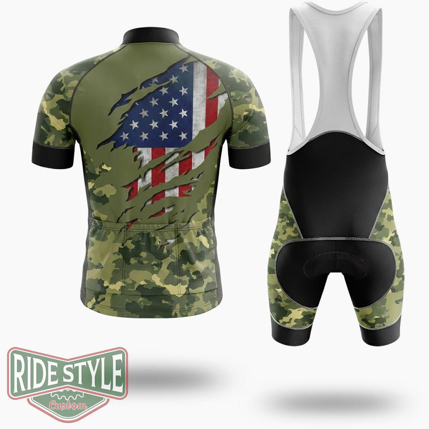 Veteran Us Military Pride American Flag Vintage Cycling Jersey Kit - Short Sleeve Cycling Jersey Kit-White