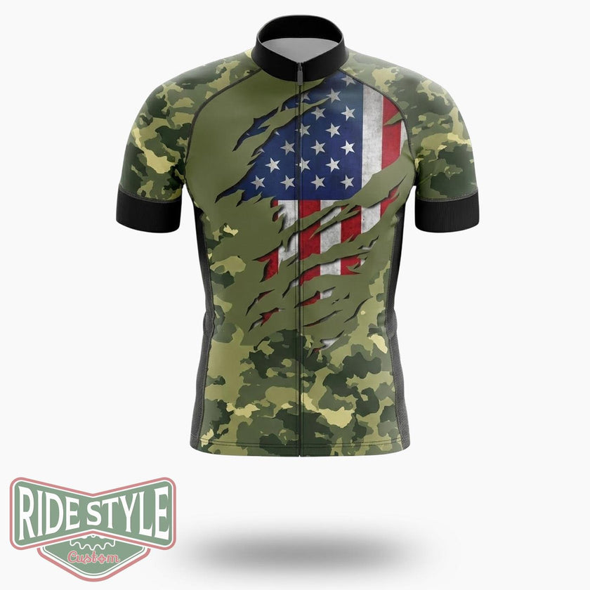 Veteran Us Military Pride American Flag Vintage Cycling Jersey Kit - Short Sleeve Cycling Jersey-White
