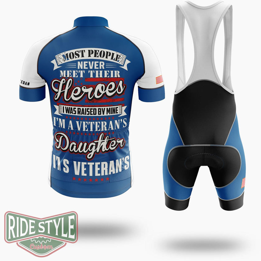 Veteran's Daughter Patriotic Hero Tee, Usa Pride Cycling Jersey - Short Sleeve Cycling Jersey Kit-White