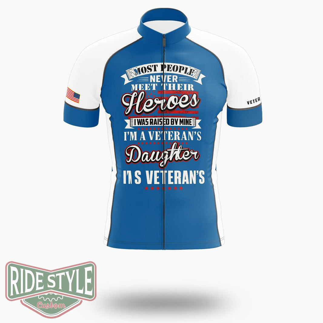 Veteran's Daughter Patriotic Hero Tee, Usa Pride Cycling Jersey - Short Sleeve Cycling Jersey-White
