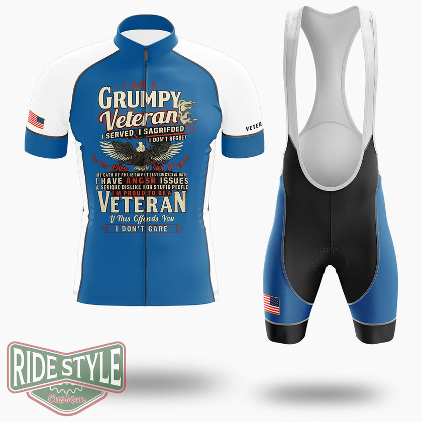 Veterans Day I Am A Grumpy Old Veteran Oversized Cycling Jersey - Short Sleeve Cycling Jersey Kit-White