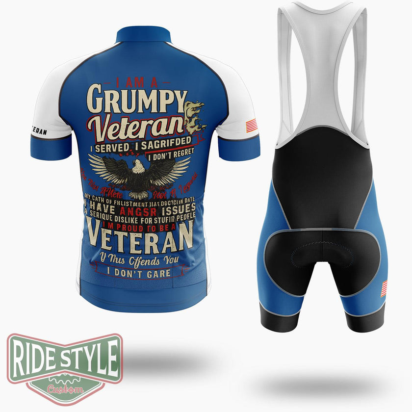 Veterans Day I Am A Grumpy Old Veteran Oversized Cycling Jersey - Short Sleeve Cycling Jersey Kit-White