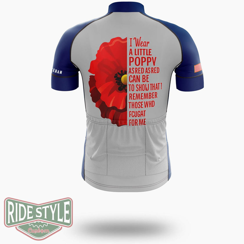 Veterans Day Lest We Forget Red Poppy Flower Usa Memorial Cycling Jersey Kit - Short Sleeve Cycling Jersey-White
