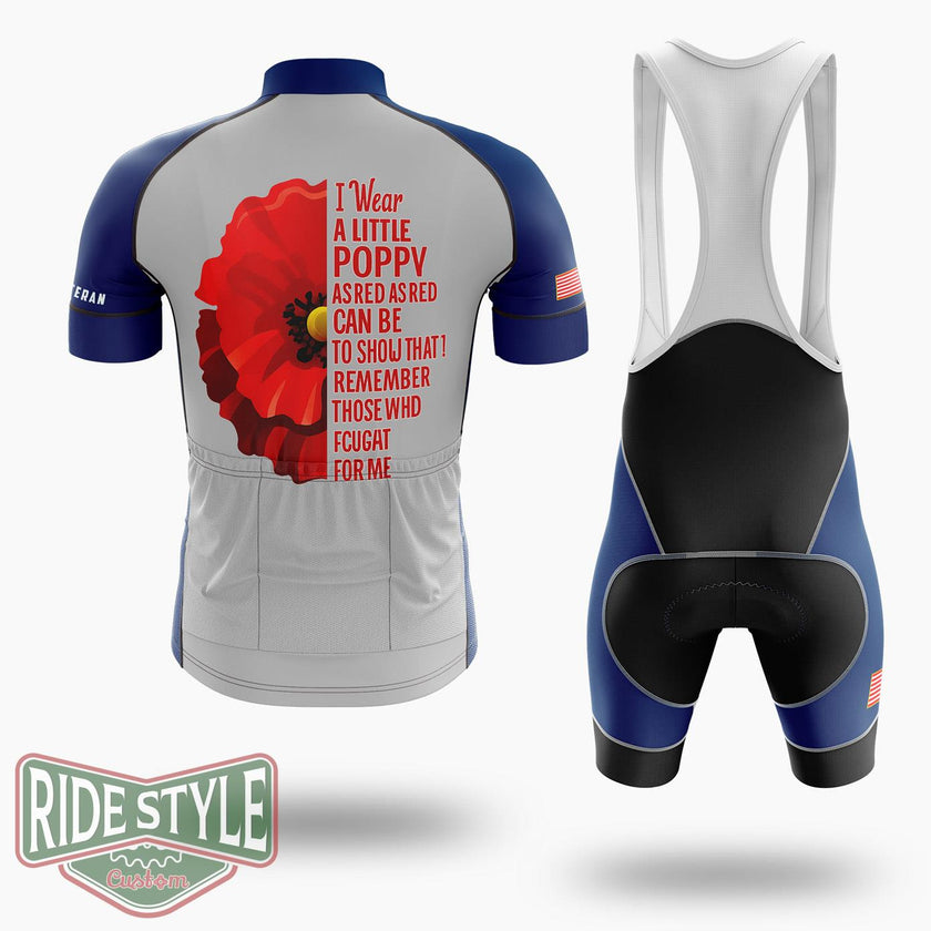 Veterans Day Lest We Forget Red Poppy Flower Usa Memorial Cycling Jersey Kit - Short Sleeve Cycling Jersey Kit-White