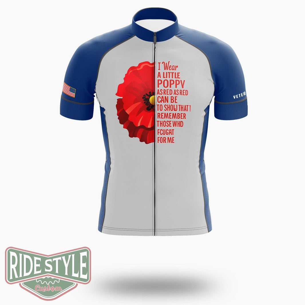 Veterans Day Lest We Forget Red Poppy Flower Usa Memorial Cycling Jersey Kit - Short Sleeve Cycling Jersey-White