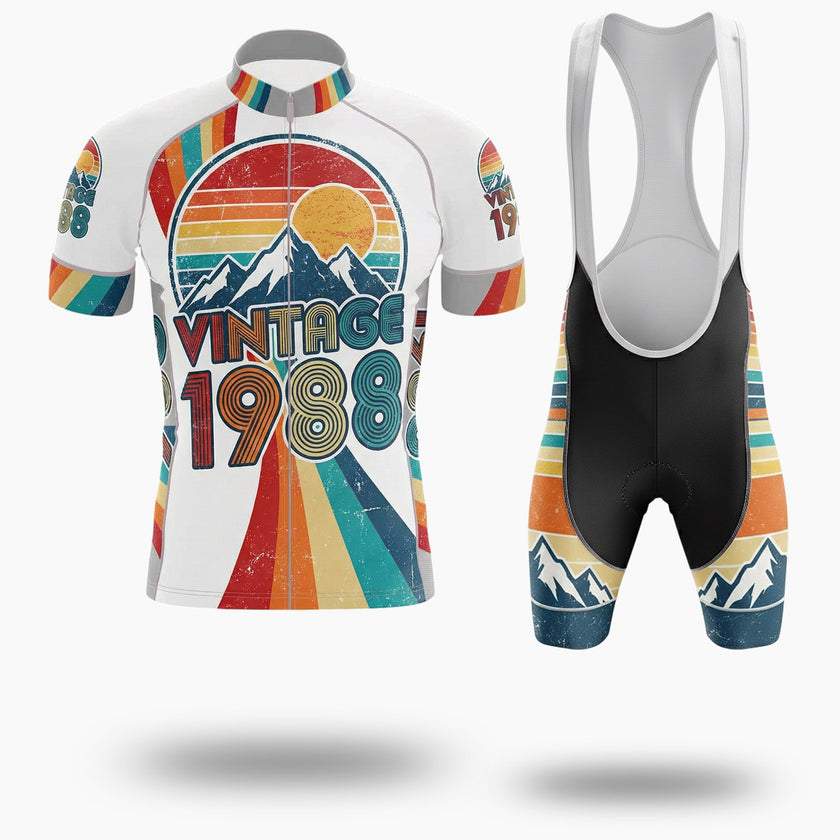 Vintage 80s Striped Sunset 1988 Custom Number Cycling Jersey - Short Sleeve Cycling Jersey Kit-White