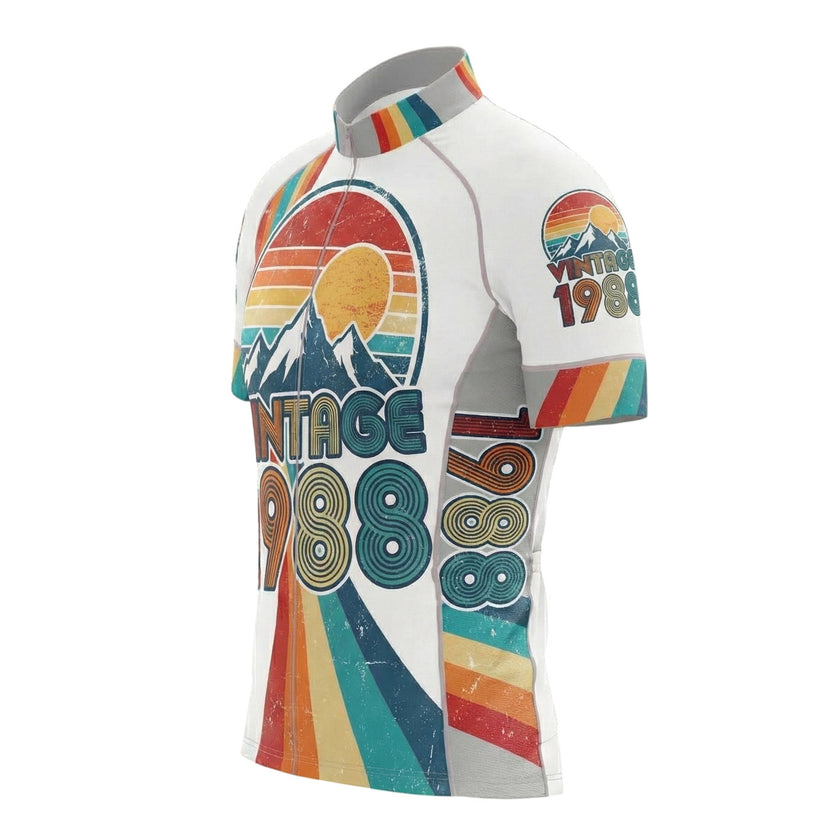 Vintage 80s Striped Sunset 1988 Custom Number Cycling Jersey - Short Sleeve Cycling Jersey-White