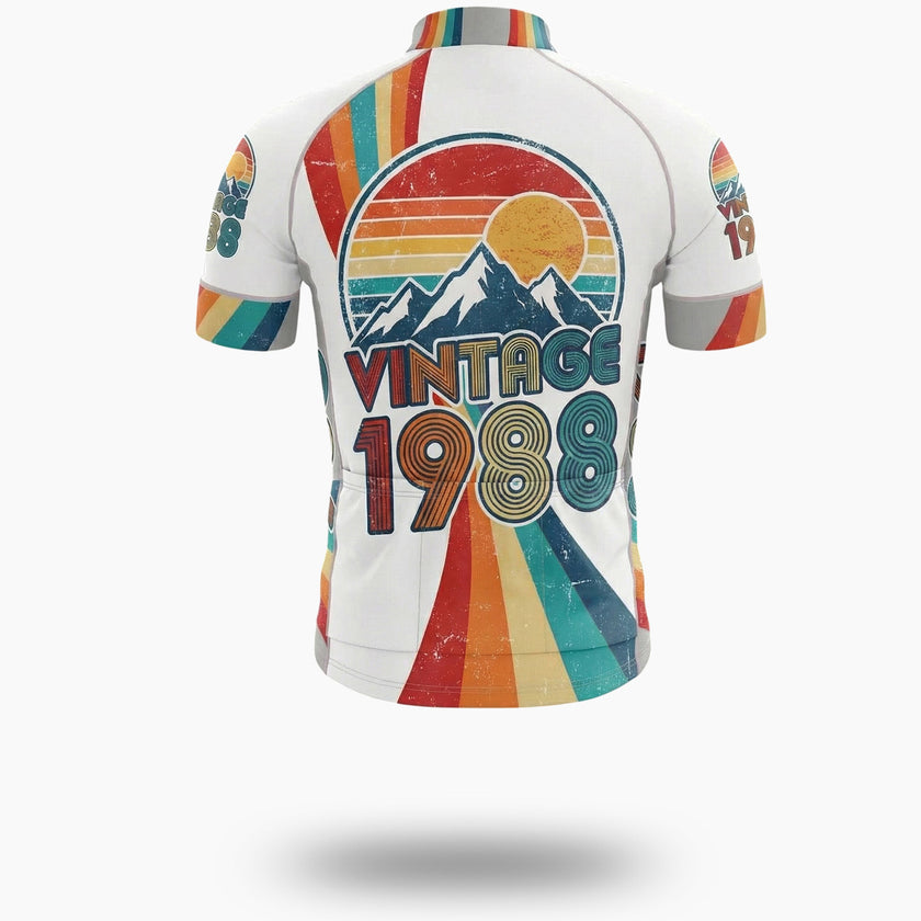Vintage 80s Striped Sunset 1988 Custom Number Cycling Jersey - Short Sleeve Cycling Jersey-White