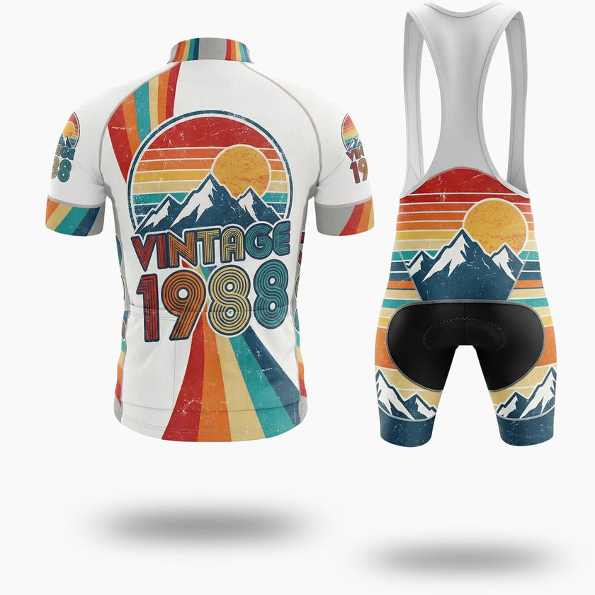 Vintage 80s Striped Sunset 1988 Custom Number Cycling Jersey - Short Sleeve Cycling Jersey Kit-White