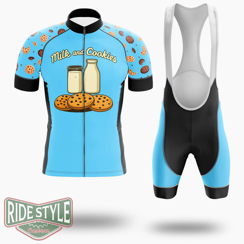 Vintage And Cookies Blue Chocolate Chip Cycling Jersey Kit, Bicycle Clothing - Short Sleeve Cycling Jersey Kit-White