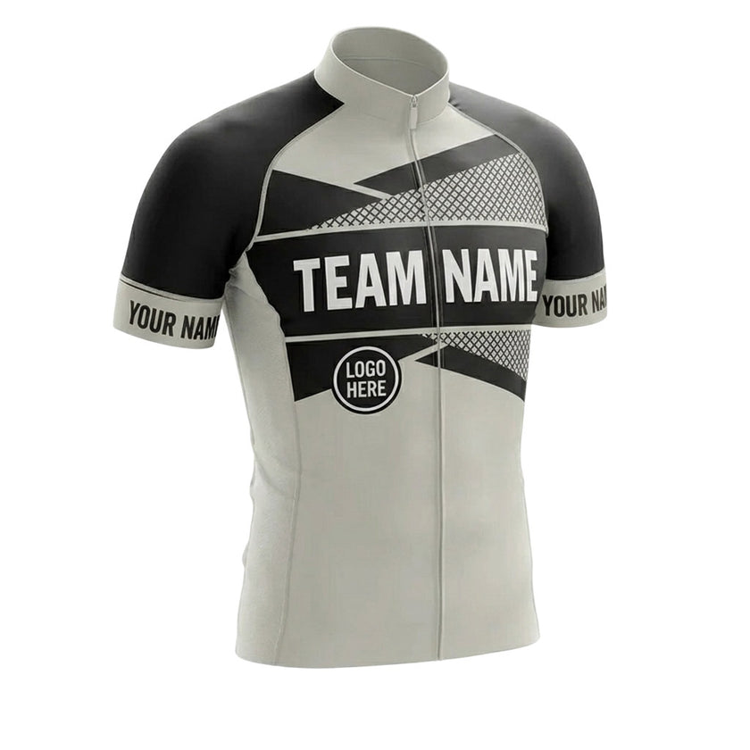 White and Black Pattern Cycling Jersey, Custom Name, Custom Team Name and Custom Logo Cycling Jersey - Short Sleeve Cycling Jersey-White