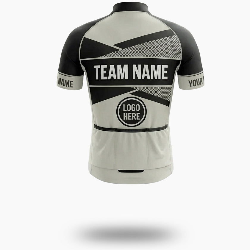 White and Black Pattern Cycling Jersey, Custom Name, Custom Team Name and Custom Logo Cycling Jersey - Short Sleeve Cycling Jersey-White