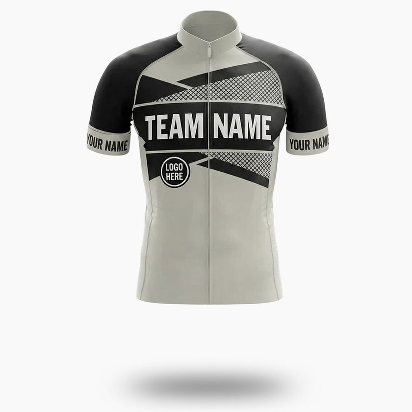 White and Black Pattern Cycling Jersey, Custom Name, Custom Team Name and Custom Logo Cycling Jersey - Short Sleeve Cycling Jersey-White