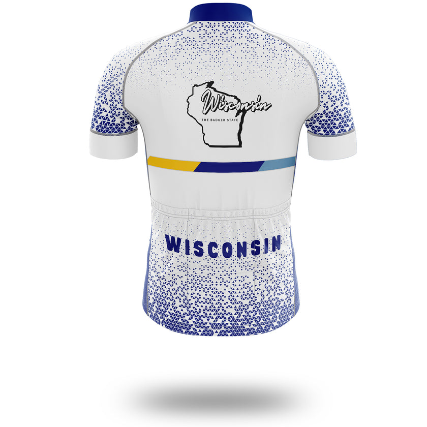 Wisconsin Cycling Jersey, Wisconsin Map Cycling Jersey - Short Sleeve Cycling Jersey-White
