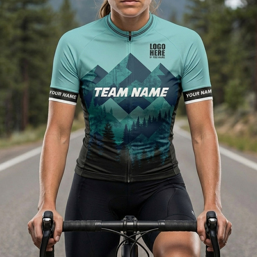 Women Cycling Jersey, Custom Team Name and Your Name Mountain Cycling Jersey - Women Short Sleeve Cycling Jersey-White