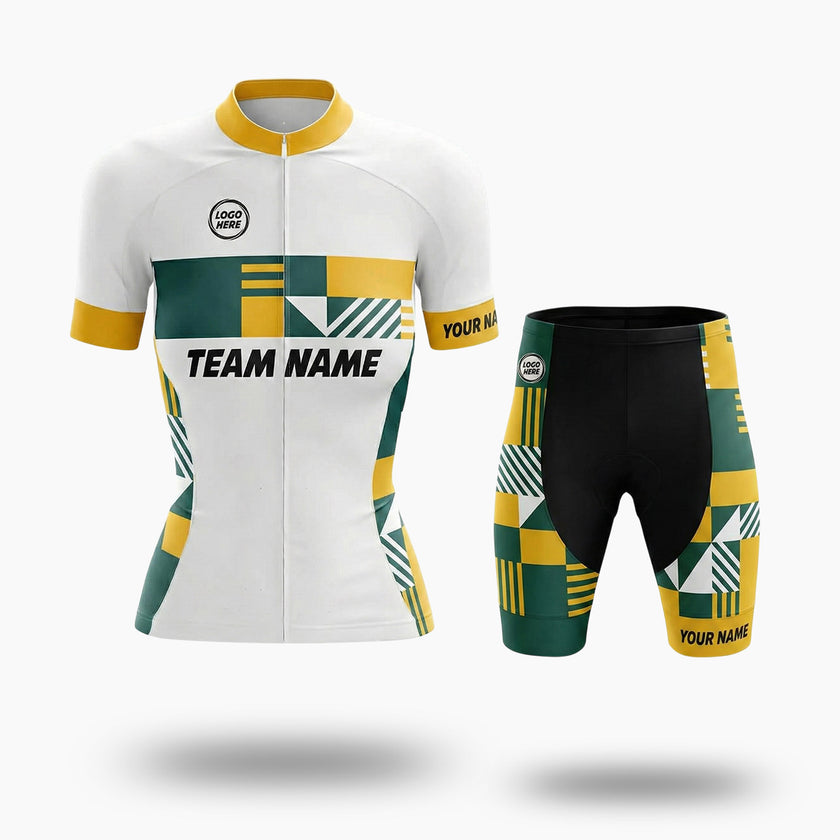Women Cycling Jersey Custom Team Name, Logo Team and Personalized Name Jersey Full Kit - Short Sleeve Cycling Jersey Kit-White